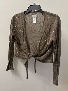 Jigsaw Taupe Knit Tie-Front Cardigan